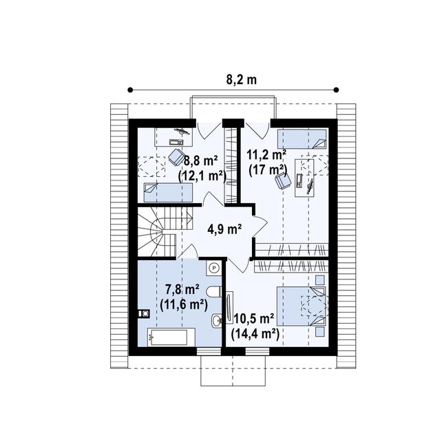 Rzut poddasza POW. 64,8 m²