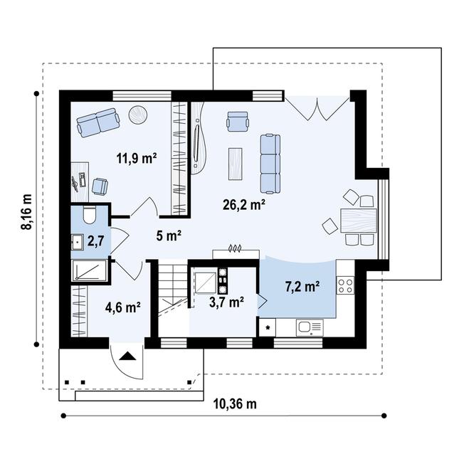Rzut parteru POW. 61,2 m²