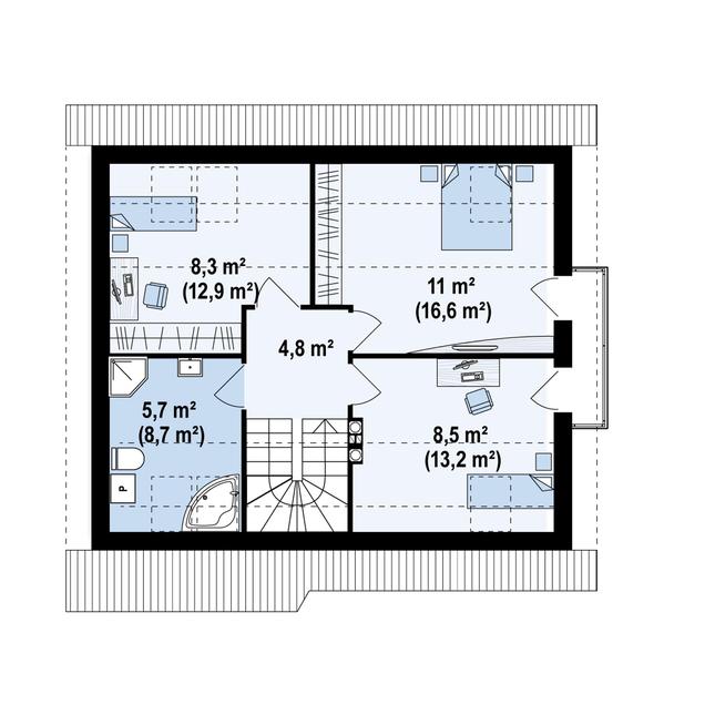 Rzut poddasza POW. 55,9 m²
