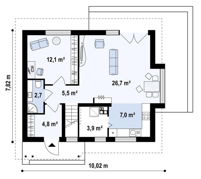 Rzut parteru POW. 60,3 m²