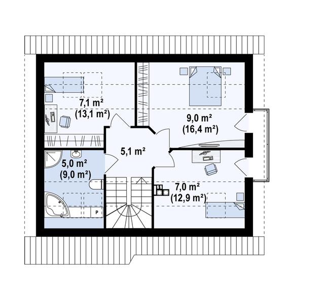 Rzut poddasza POW. 61,3 m²