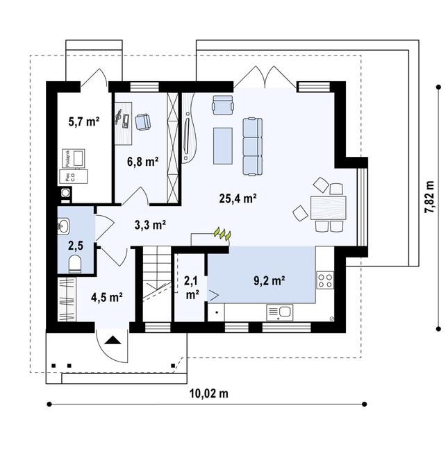 Rzut parteru POW. 59,5 m²