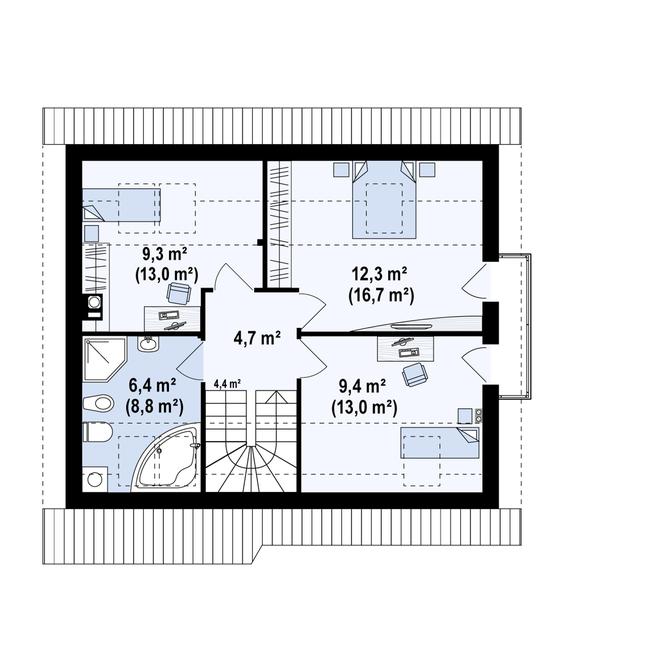 Rzut poddasza POW. 60,5 m²