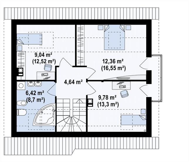 Rzut poddasza POW. 59,9 m²