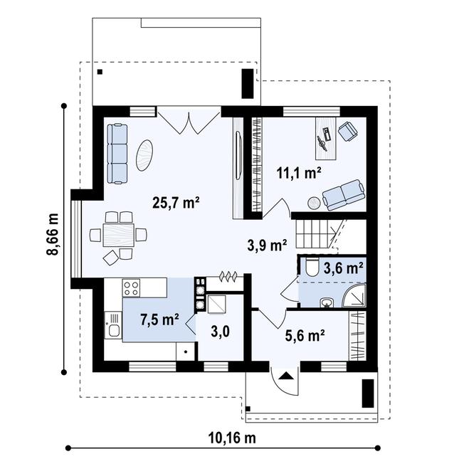 Rzut parteru POW. 60,4 m²