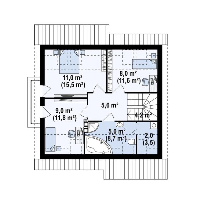 Rzut poddasza POW. 60,8 m²