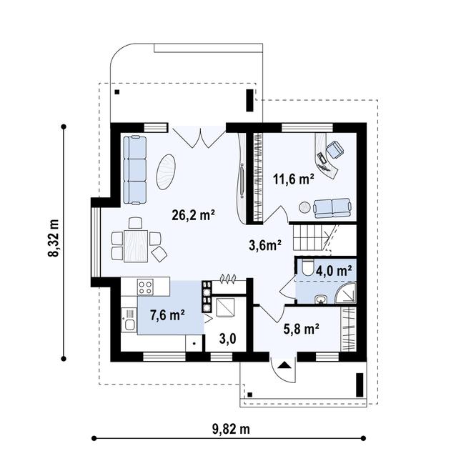 Rzut parteru POW. 61,7 m²