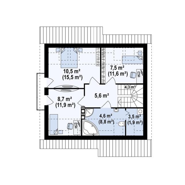 Rzut poddasza POW. 61,3 m²
