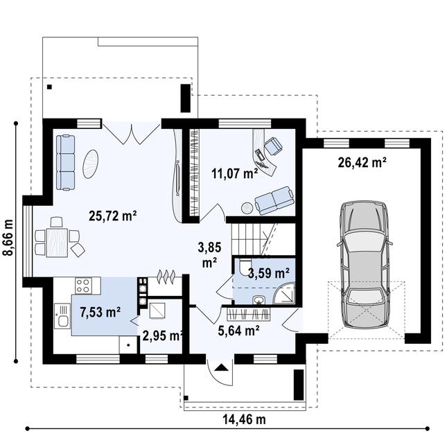 Rzut parteru POW. 79,2 m²