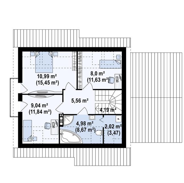 Rzut poddasza POW. 56,6 m²