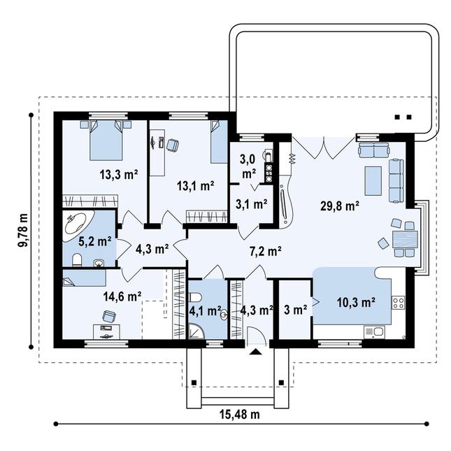 Rzut parteru POW. 114,5 m²