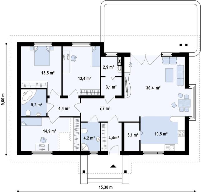 Rzut parteru POW. 117,3 m²