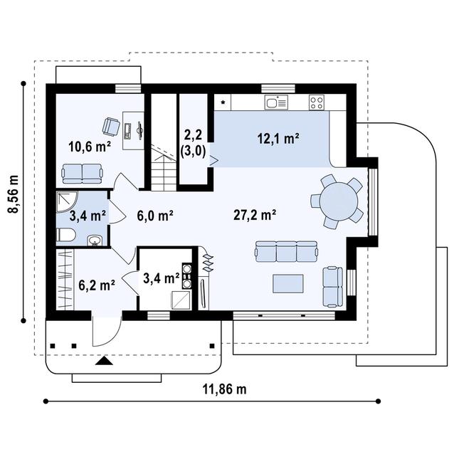Rzut parteru POW. 71,6 m²