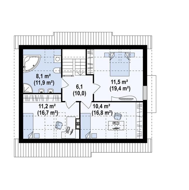 Rzut poddasza POW. 75,5 m²