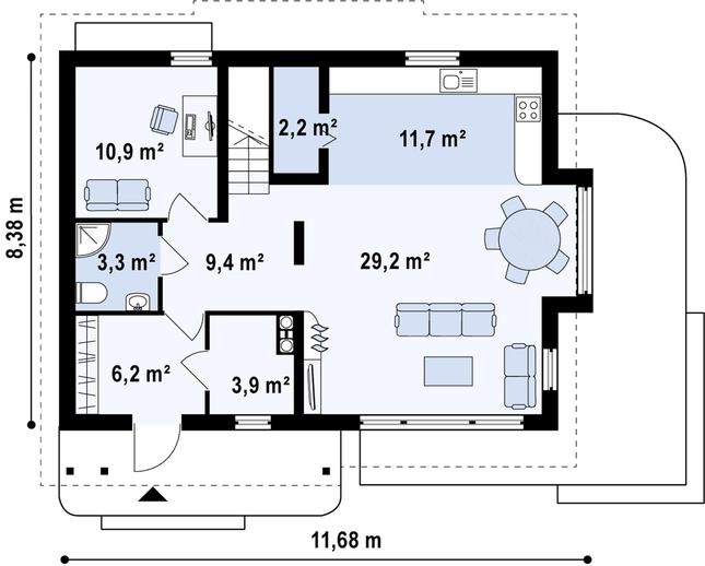Rzut parteru POW. 76,3 m²