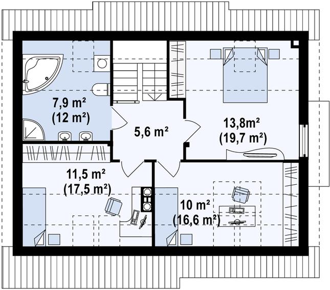 Rzut poddasza POW. 69,4 m²