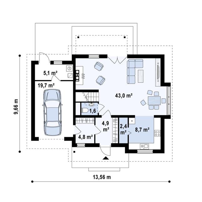 Rzut parteru POW. 87,0 m²