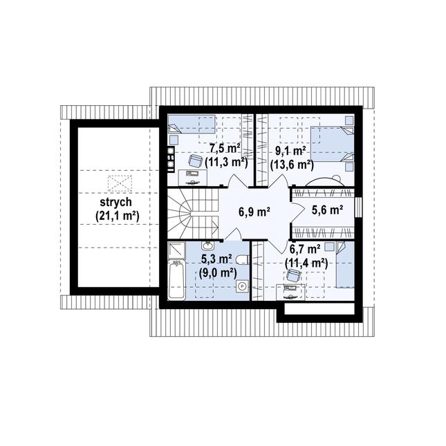 Rzut poddasza POW. 83,4 m²