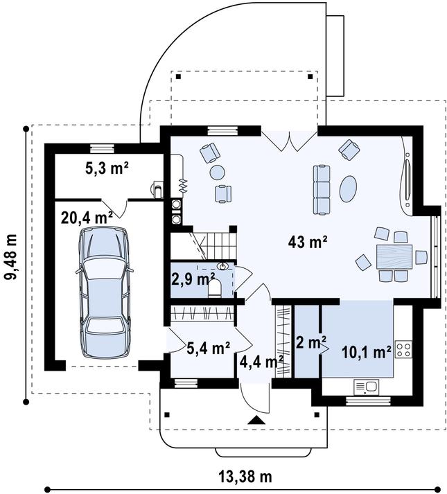 Rzut parteru POW. 91,9 m²