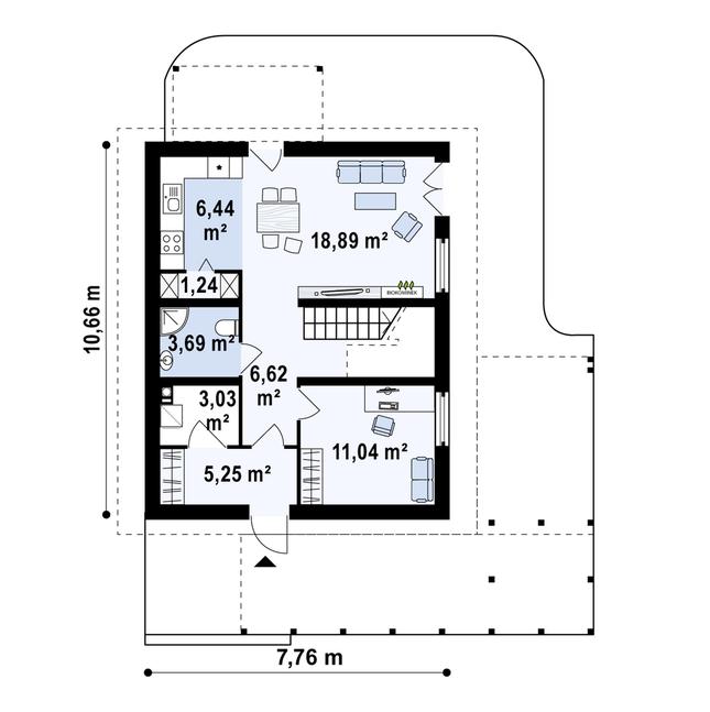 Rzut parteru POW. 56,2 m²