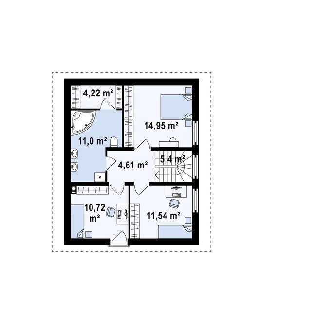 Rzut piętra POW. 62,4 m²
