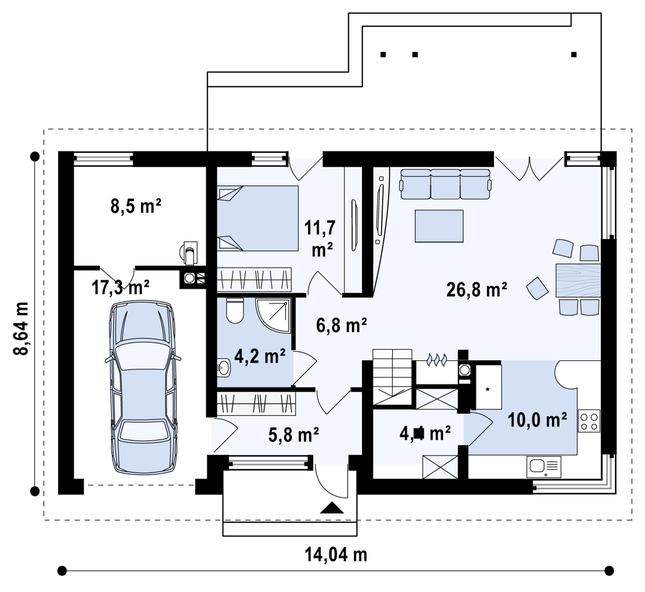Rzut parteru POW. 93,3 m²