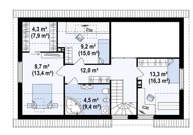 Rzut poddasza POW. 81,9 m²