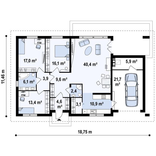 Rzut parteru POW. 155,1 m²