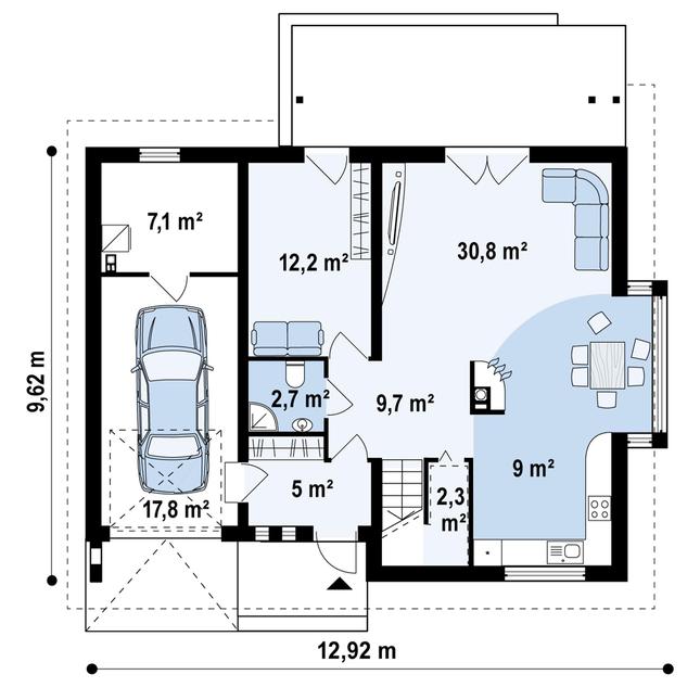 Rzut parteru POW. 87,1 m²