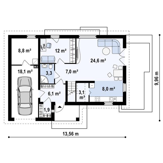 Rzut parteru POW. 92,9 m²