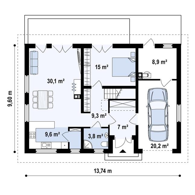 Rzut parteru POW. 100,7 m²