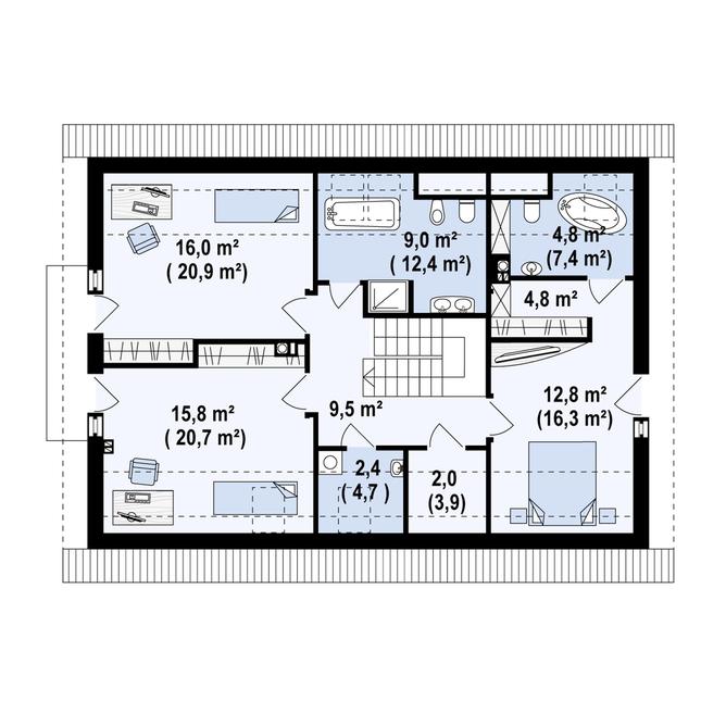 Rzut poddasza POW. 103,7 m²