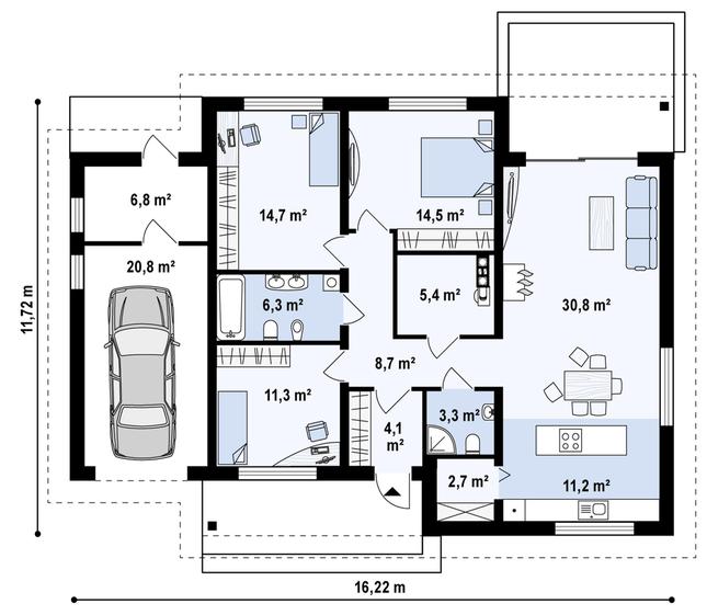 Rzut parteru POW. 139,8 m²