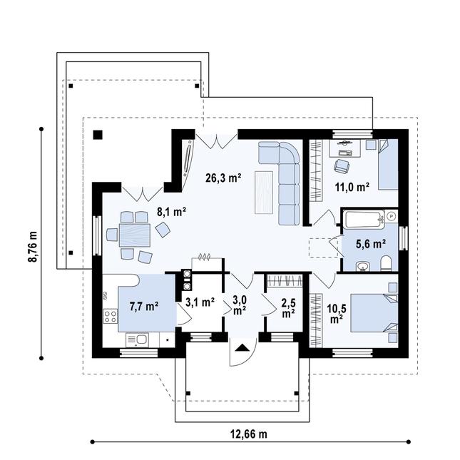 Rzut parteru POW. 77,7 m²