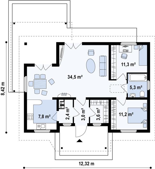 Rzut parteru POW. 78,8 m²