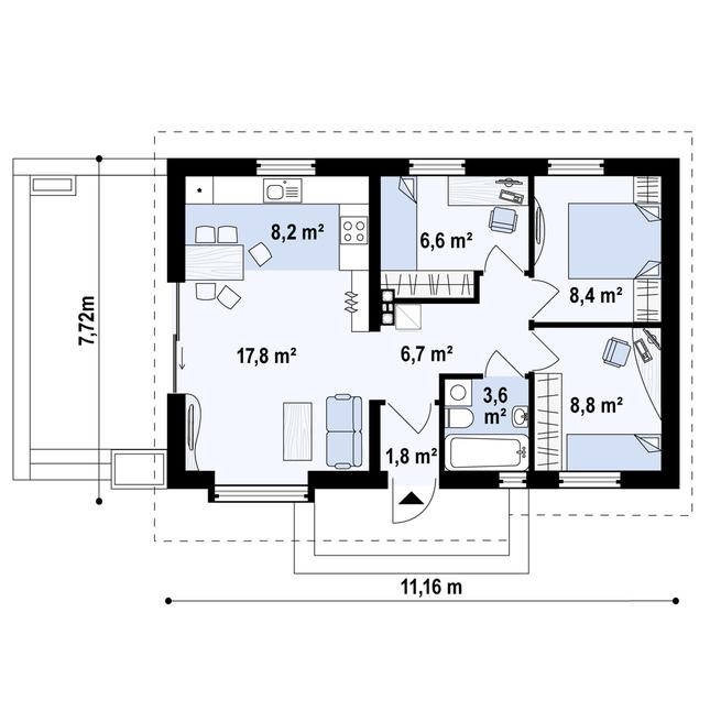 Rzut parteru POW. 61,8 m²