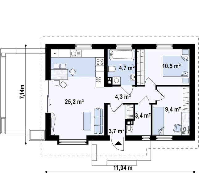 Rzut parteru POW. 60,5 m²