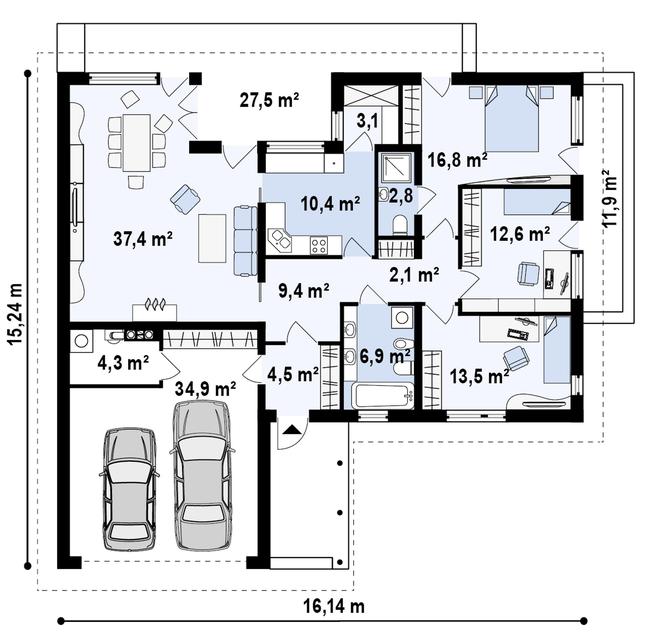 Rzut parteru POW. 157,3 m²