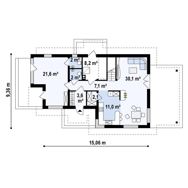 Rzut parteru POW. 87,6 m²