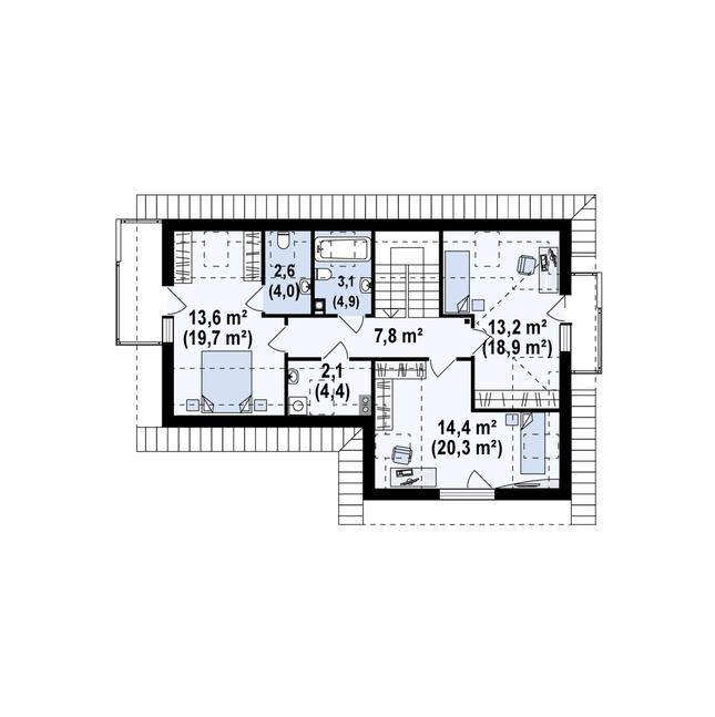 Rzut poddasza POW. 85,5 m²