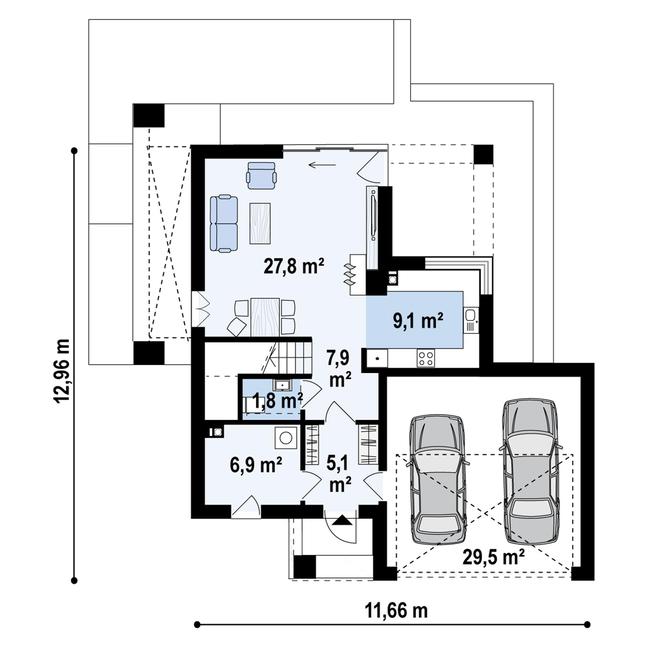 Rzut parteru POW. 88,3 m²
