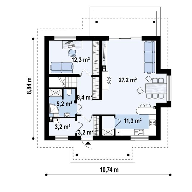 Rzut parteru POW. 68,1 m²