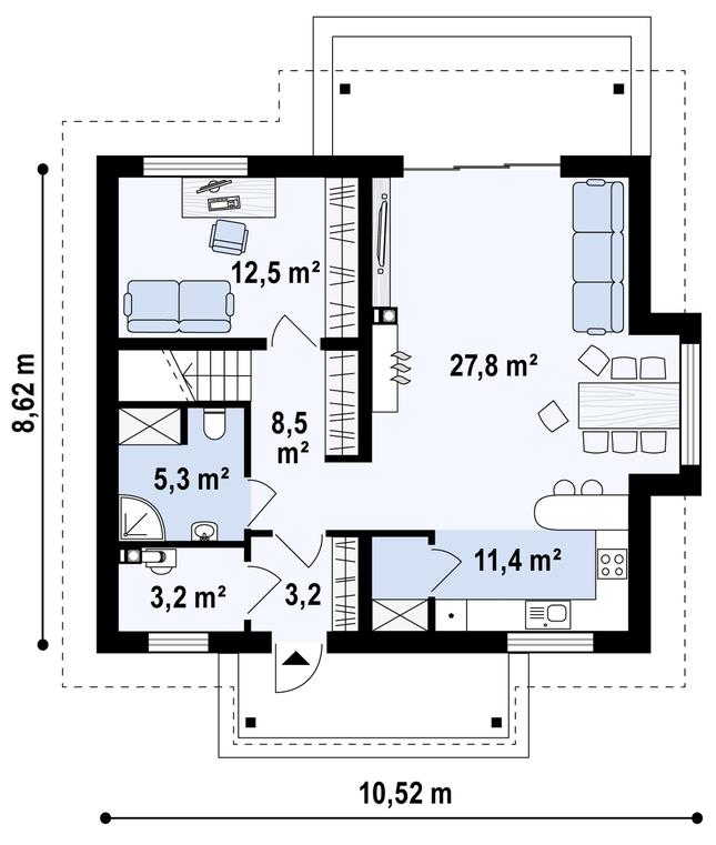 Rzut parteru POW. 69,2 m²