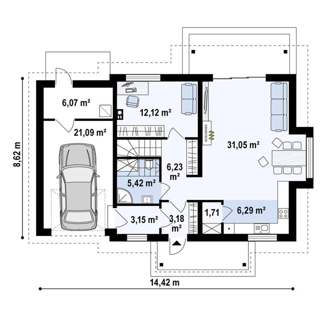 Rzut parteru POW. 98,6 m²