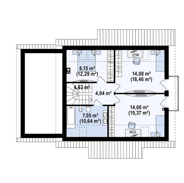 Rzut poddasza POW. 64,8 m²