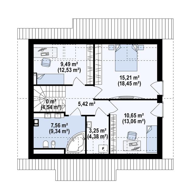 Rzut poddasza POW. 67,7 m²