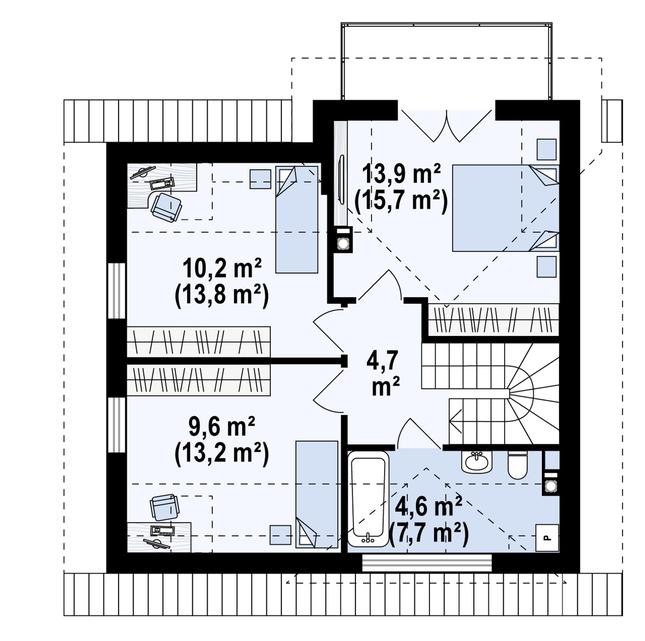 Rzut poddasza POW. 55,1 m²