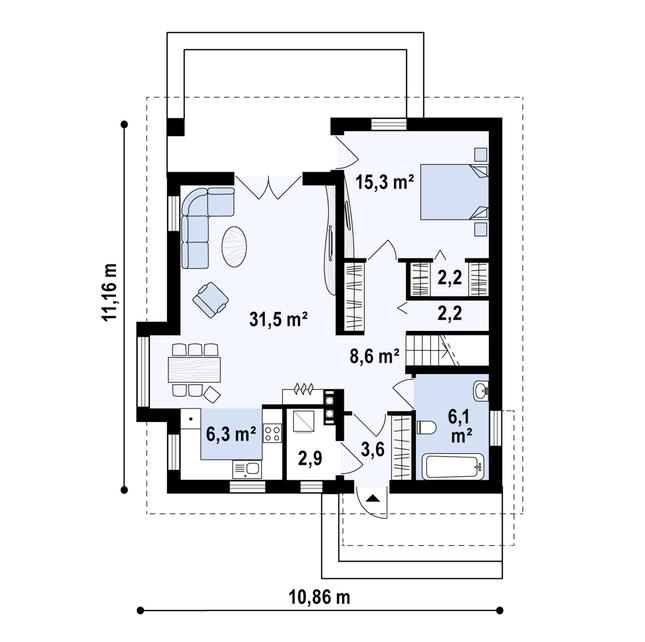 Rzut parteru POW. 78,4 m²