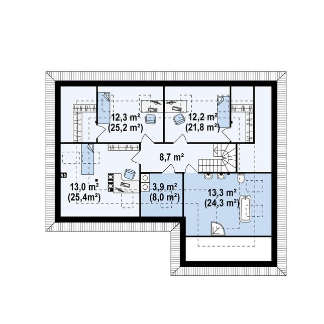 Rzut poddasza POW. 124,1 m²