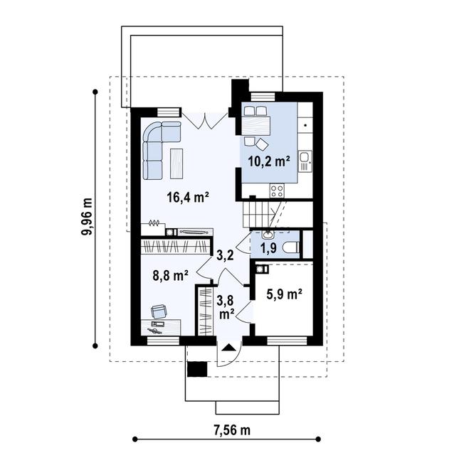 Rzut parteru POW. 50,1 m²
